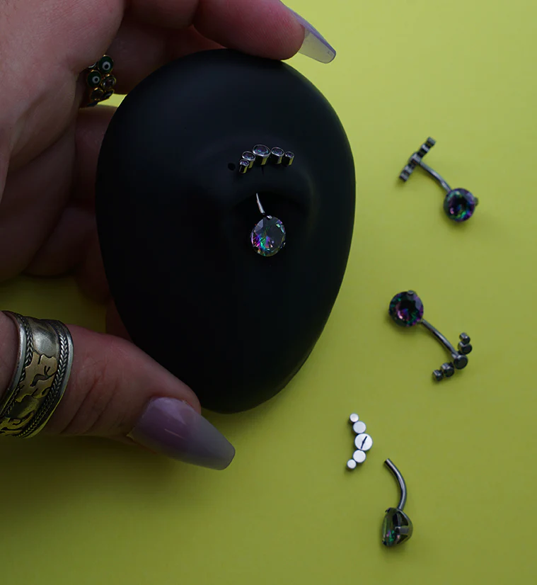 Arch Black Aurora CZ Top Titanium Threadless Belly Button Ring - Image 2
