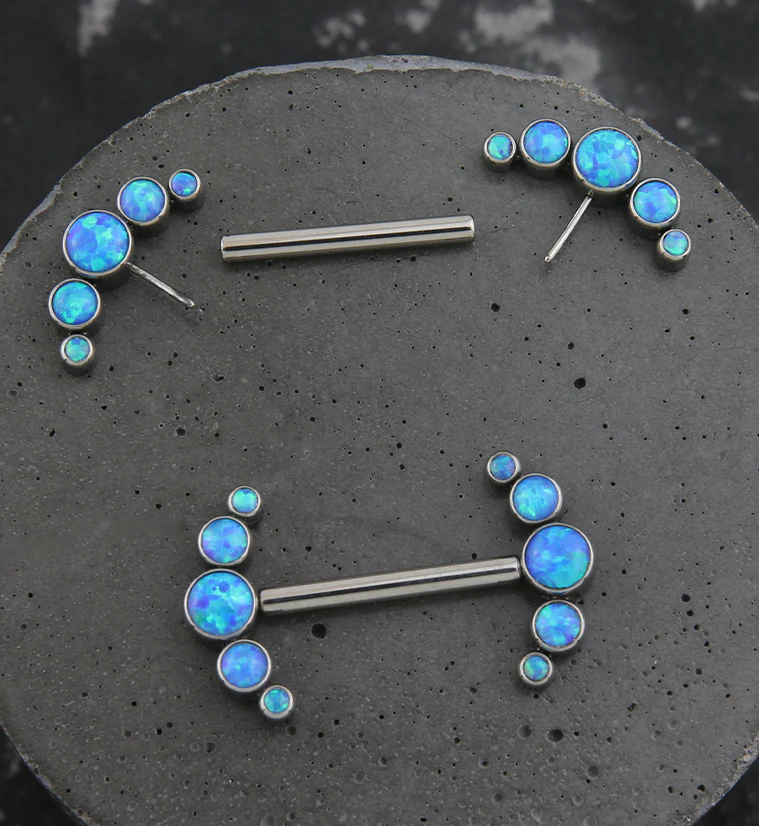 Arch Blue Opalite Titanium Threadless Nipple Ring Barbell - Image 2
