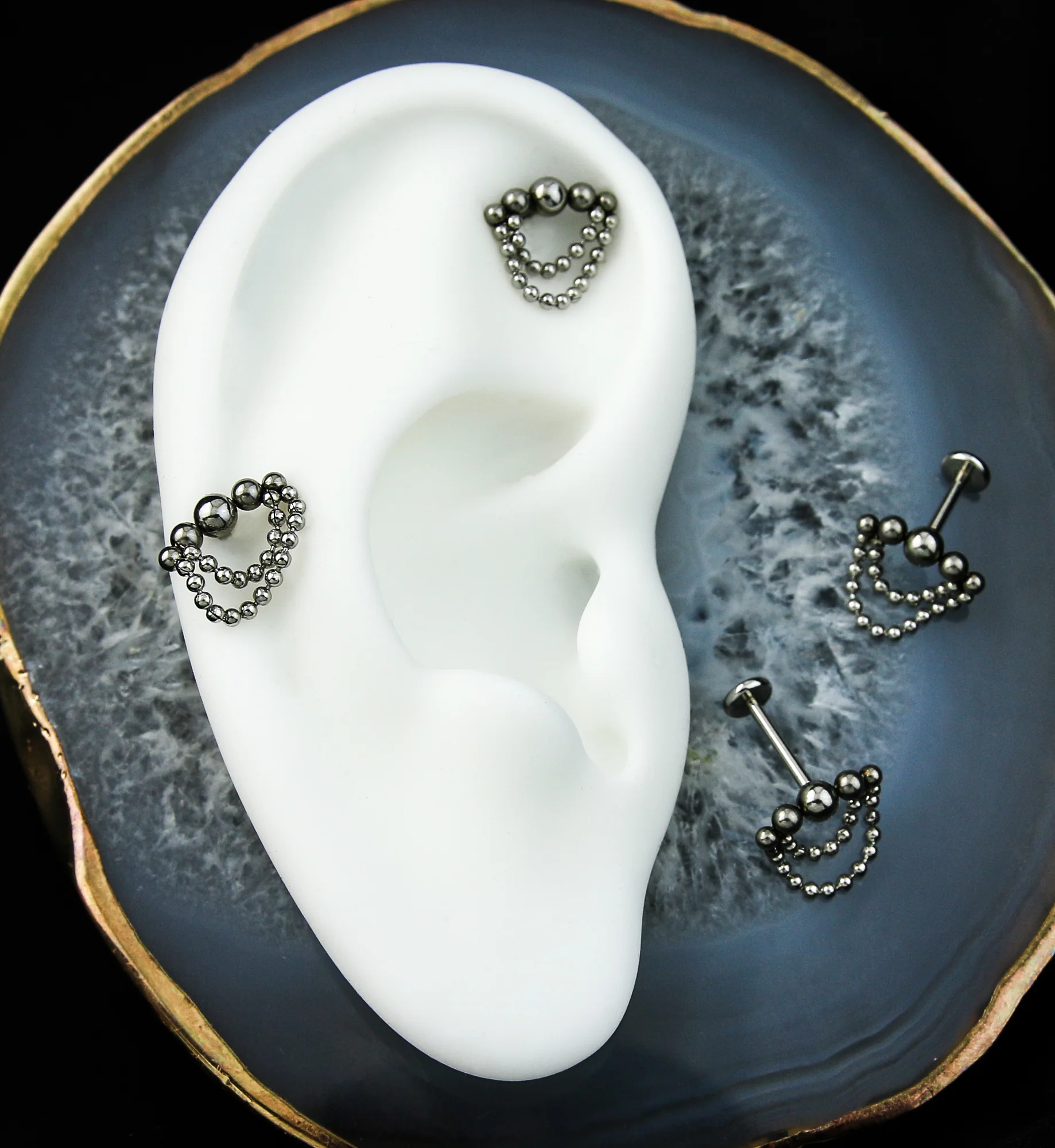 Arch Double Beaded Dangle Internally Threaded Stainless Steel Labret - Image 2