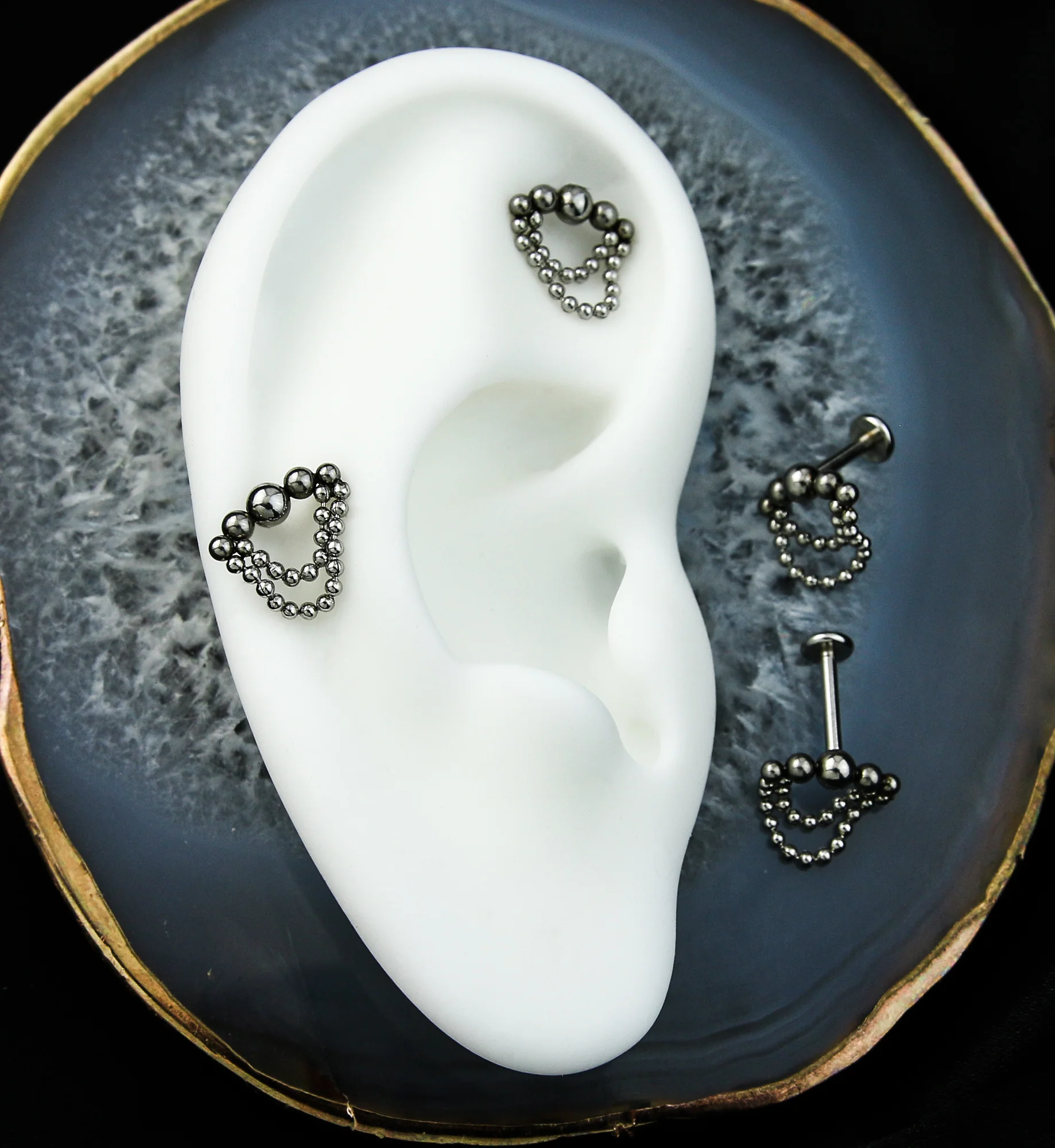 Arch Double Beaded Dangle Internally Threaded Stainless Steel Labret - Image 3