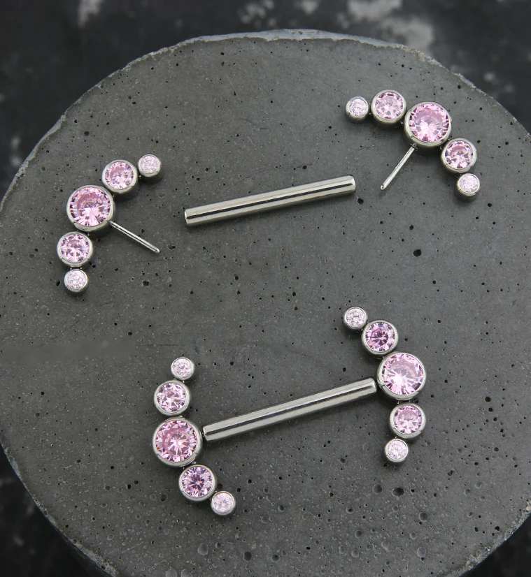 Arch Pink CZ Titanium Threadless Nipple Ring Barbell - Image 2