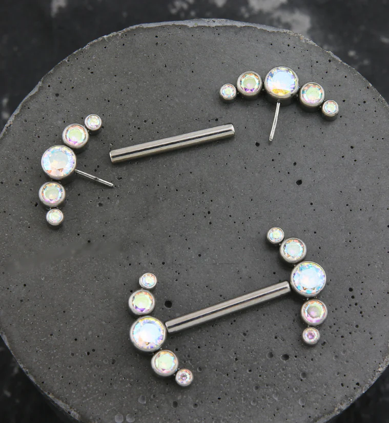 Arch Rainbow Aurora CZ Titanium Threadless Nipple Ring Barbell - Image 2