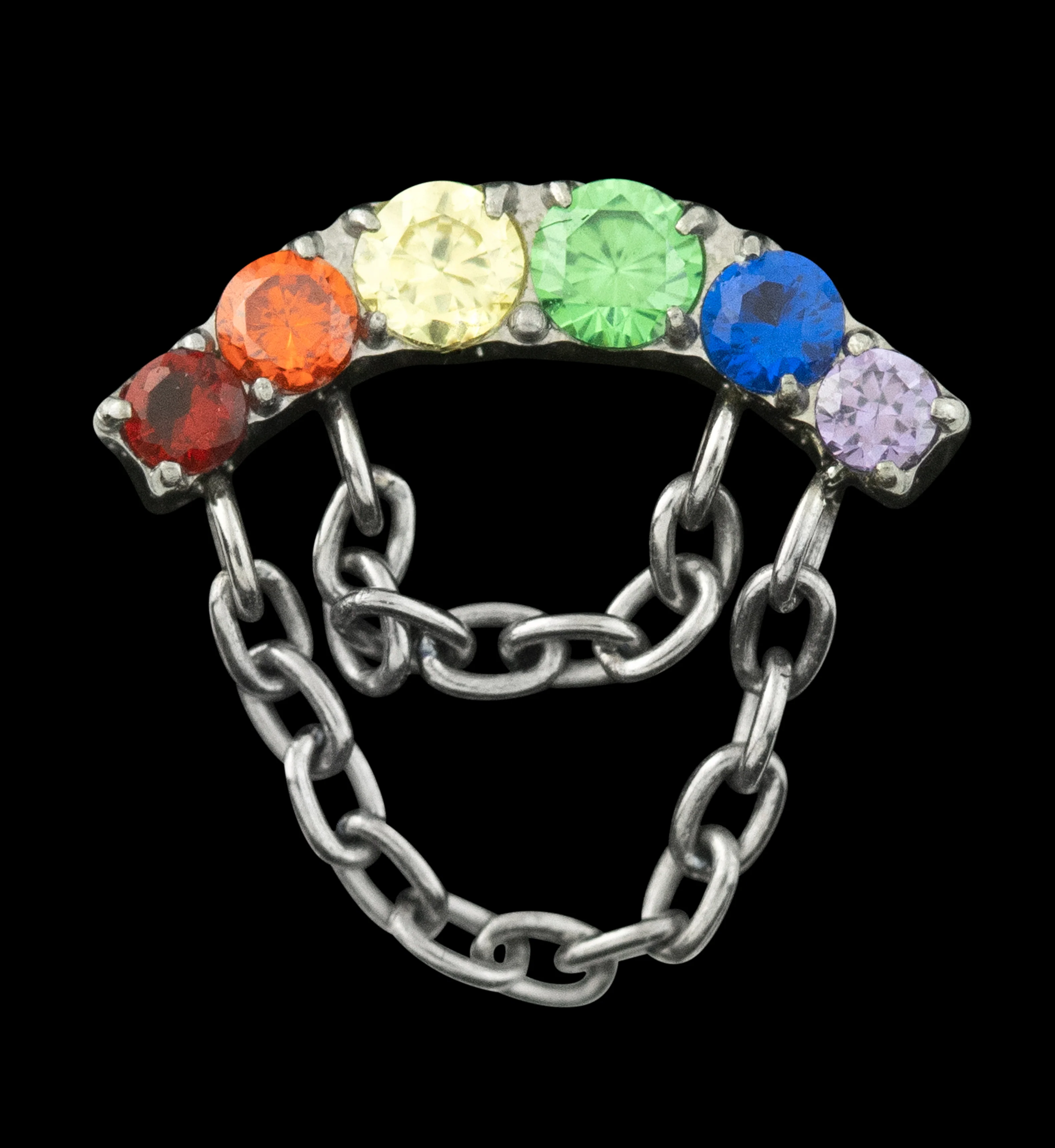 Arch Rainbow CZ Double Dangle Chain Threadless Titanium Top - Image 3
