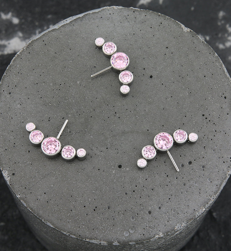 Arch Side Facing Pink CZ Titanium Threadless Top - Image 2