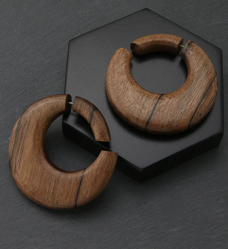 Areng Wood Fake Gauge Hoop Earrings - Image 2
