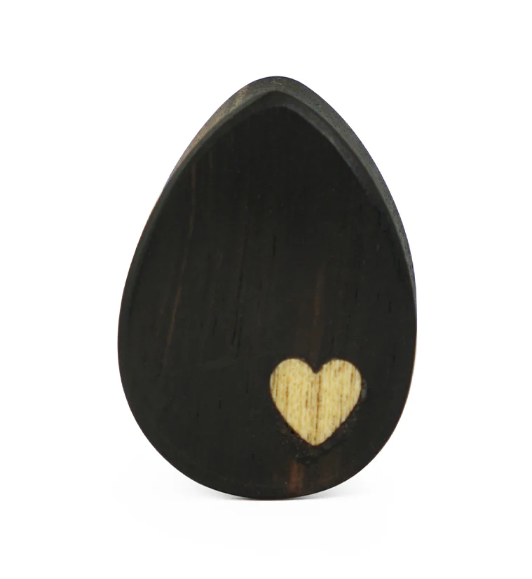 Areng Wood Heart Inlay Teardrop Plugs - Image 4