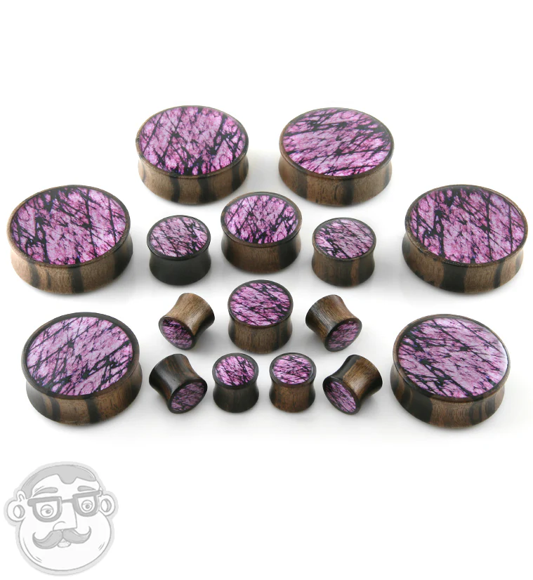 Areng Wood Plugs with Faux Pink Labradorite Inlay - Image 3