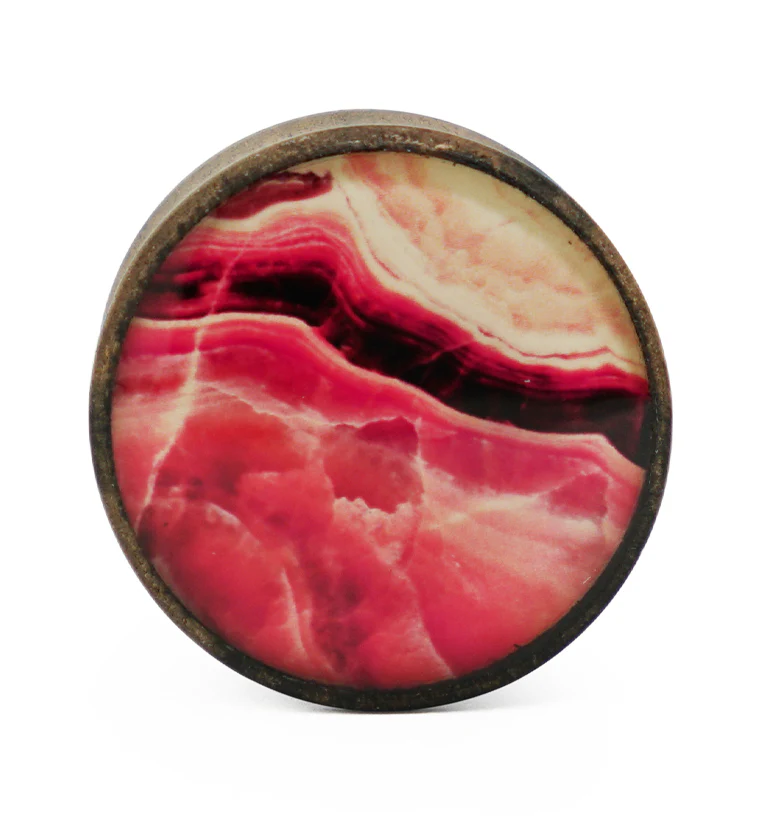Areng Wood Plugs with Faux Pink Line Agate Inlay - Image 3