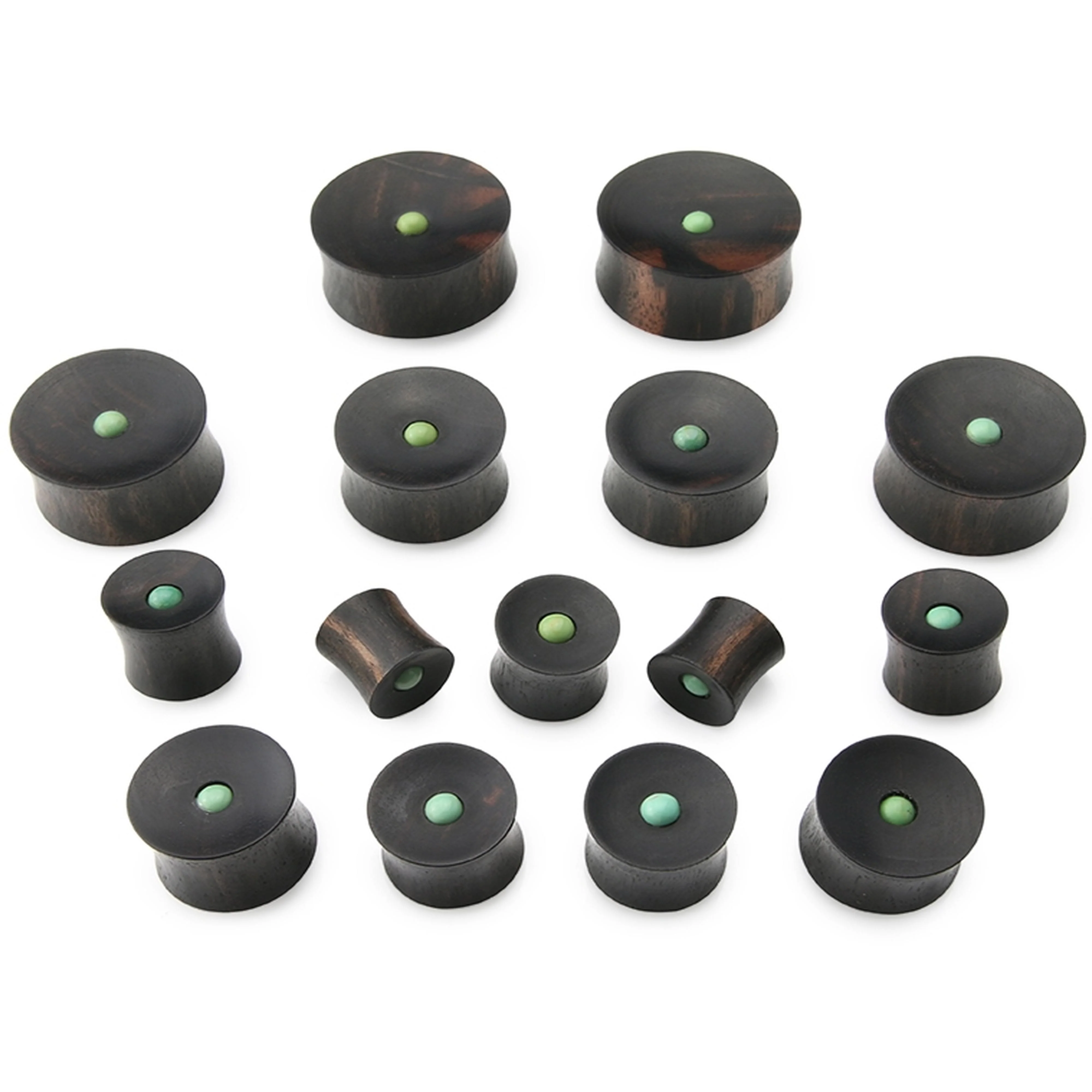 Areng Wood Plugs with Green Turquoise Inlay - Image 3