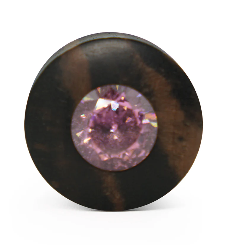 Areng Wood Plugs With Pink CZ Gem Inlay - Image 3