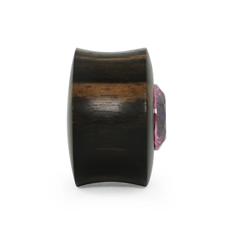 Areng Wood Plugs With Pink CZ Gem Inlay - Image 4