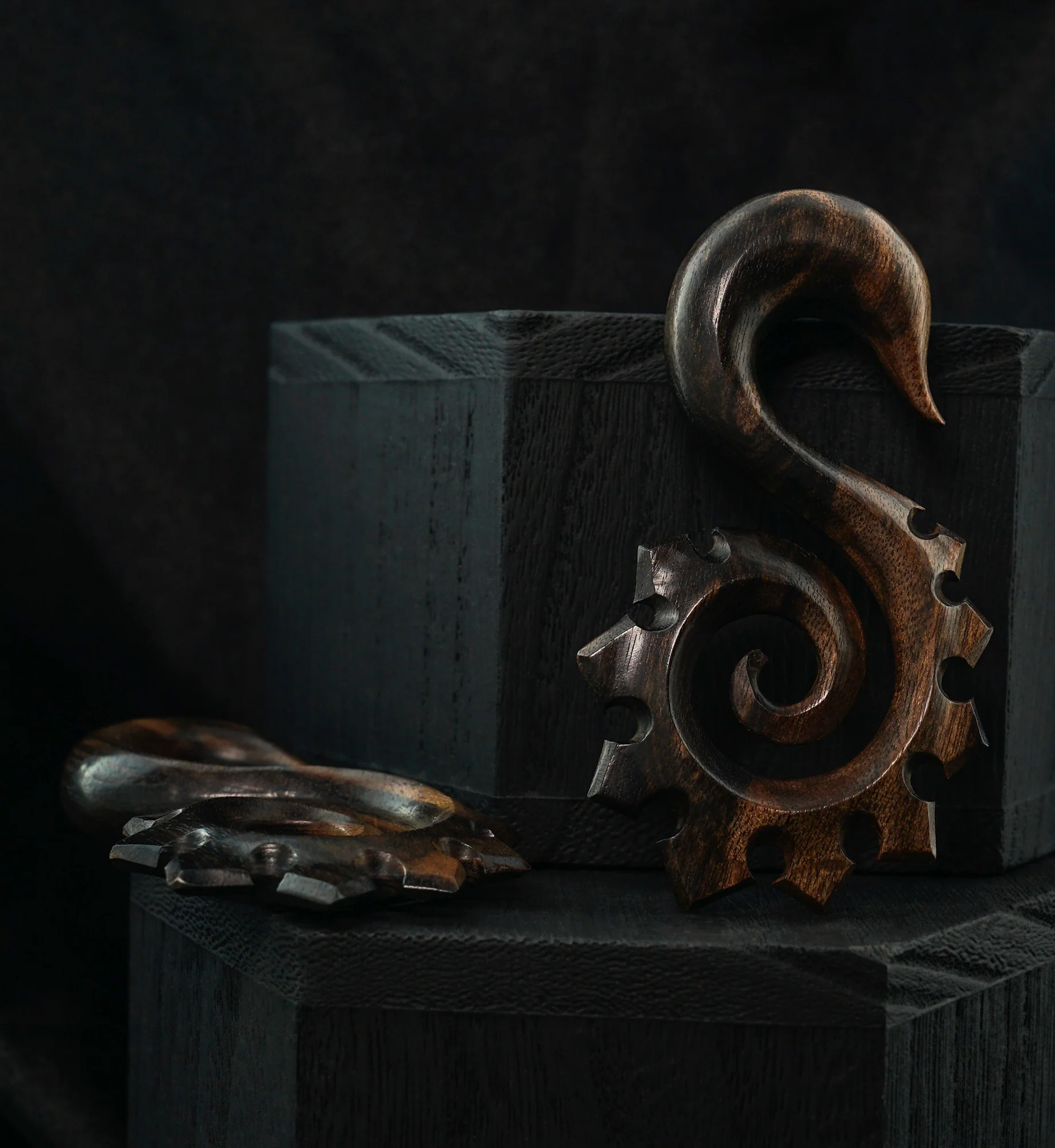 Areng Wood Tribal Spike Spiral Hangers - Image 2