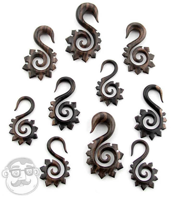 Areng Wood Tribal Spike Spiral Hangers - Image 3