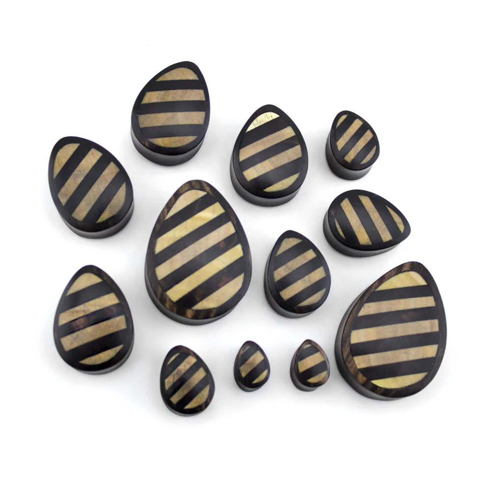 Areng Wooden Teardrop Plugs With Striped Inlay - Image 2