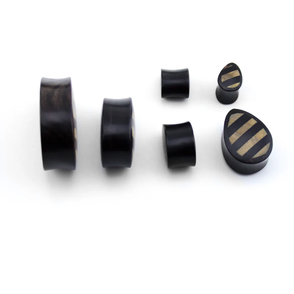 Areng Wooden Teardrop Plugs With Striped Inlay - Image 5