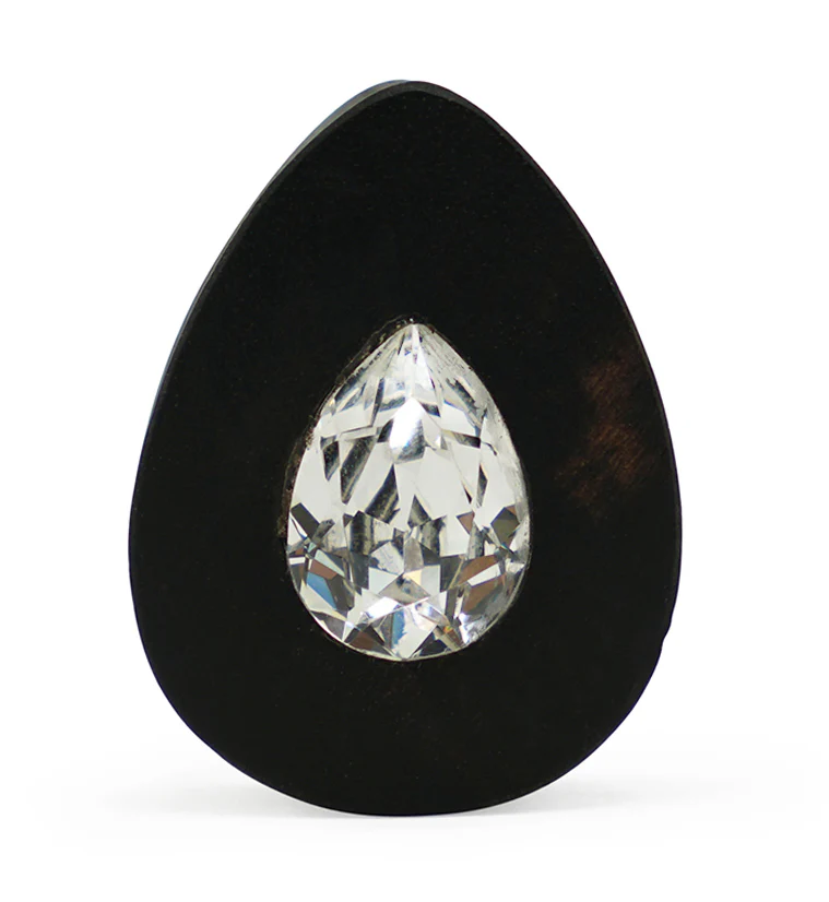 Areng Wooden Teardrop Plugs with Teardrop Swarovski CZ Inlay - Image 4