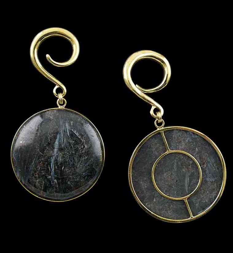 Arfvedsonite Stone Hanging Disk Ear Weights - Image 2