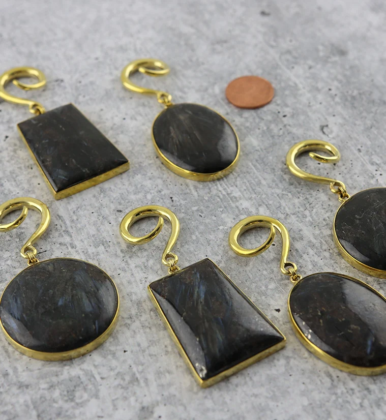 Arfvedsonite Stone Hanging Disk Ear Weights - Image 3