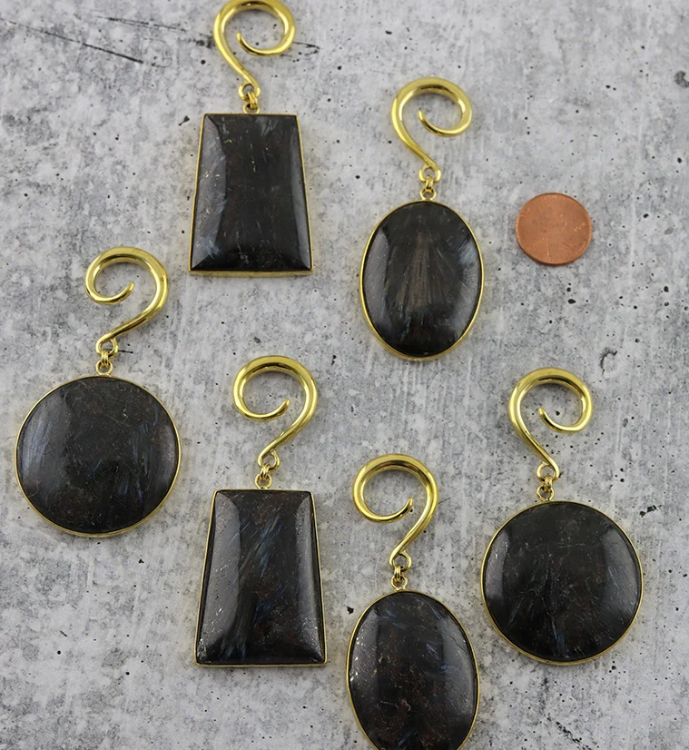 Arfvedsonite Stone Hanging Disk Ear Weights - Image 4
