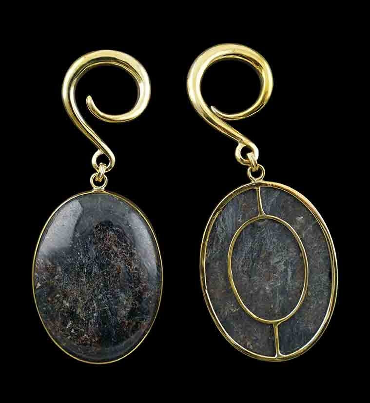 Arfvedsonite Stone Hanging Oval Ear Weights - Image 2