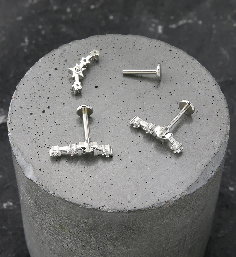 Aries Constellation Clear CZ Stainless Steel Internally Threaded Labret - Image 2