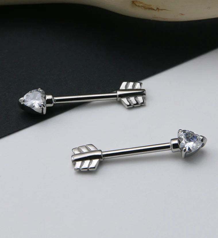 Arrow Heart CZ Nipple Ring Barbell - Image 2