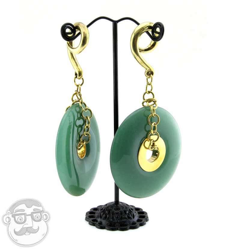 Aventurine Stone Disk Brass Ear Weights - Image 2