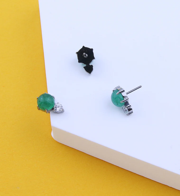 Aventurine Stone Drop Clear CZ Titanium Threadless Top - Image 2