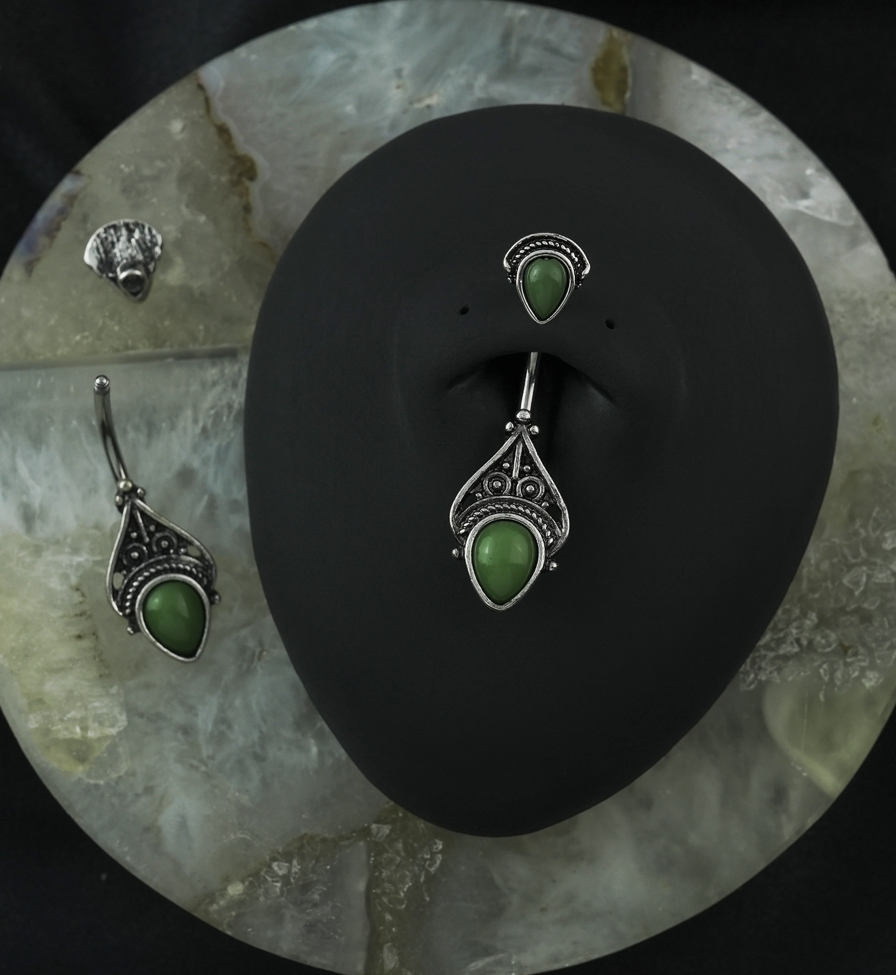 Aventurine Stone Vintage Spear Belly Button Ring - Image 2