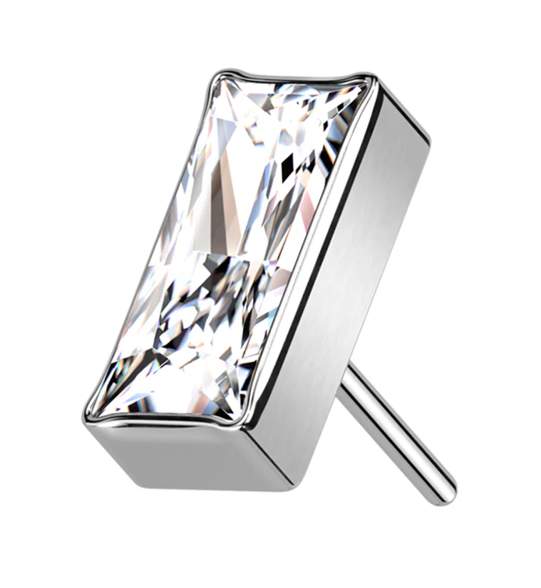 Baguette Clear CZ Threadless Titanium Top