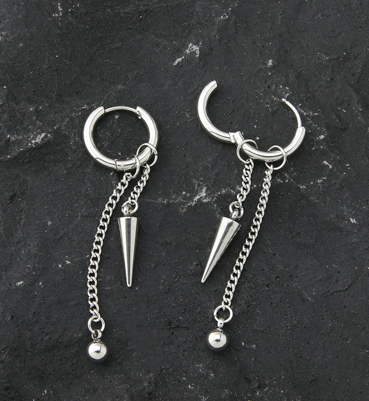 Ball Cone Dangle Stainless Steel Hoop Earrings - Image 2