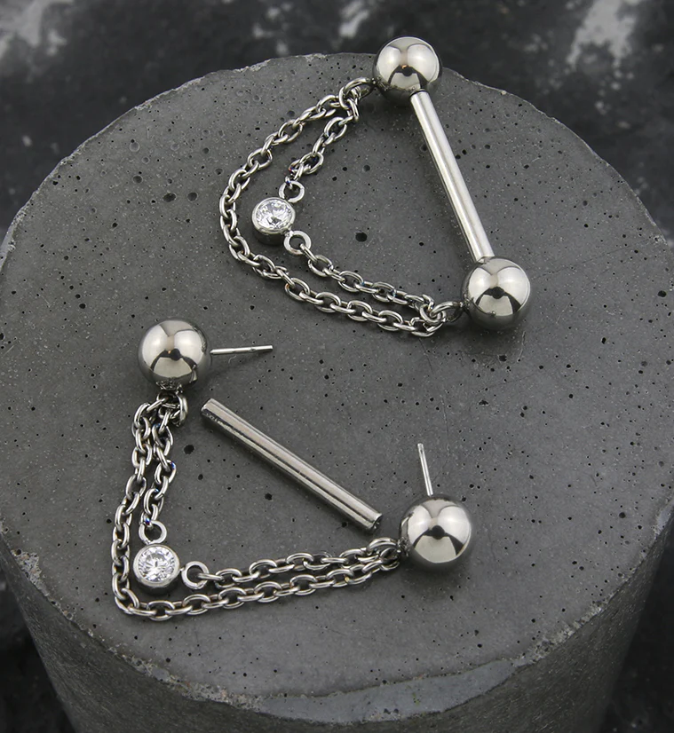 Ball End Dangle Chain Titanium Threadless Nipple Barbell - Image 2