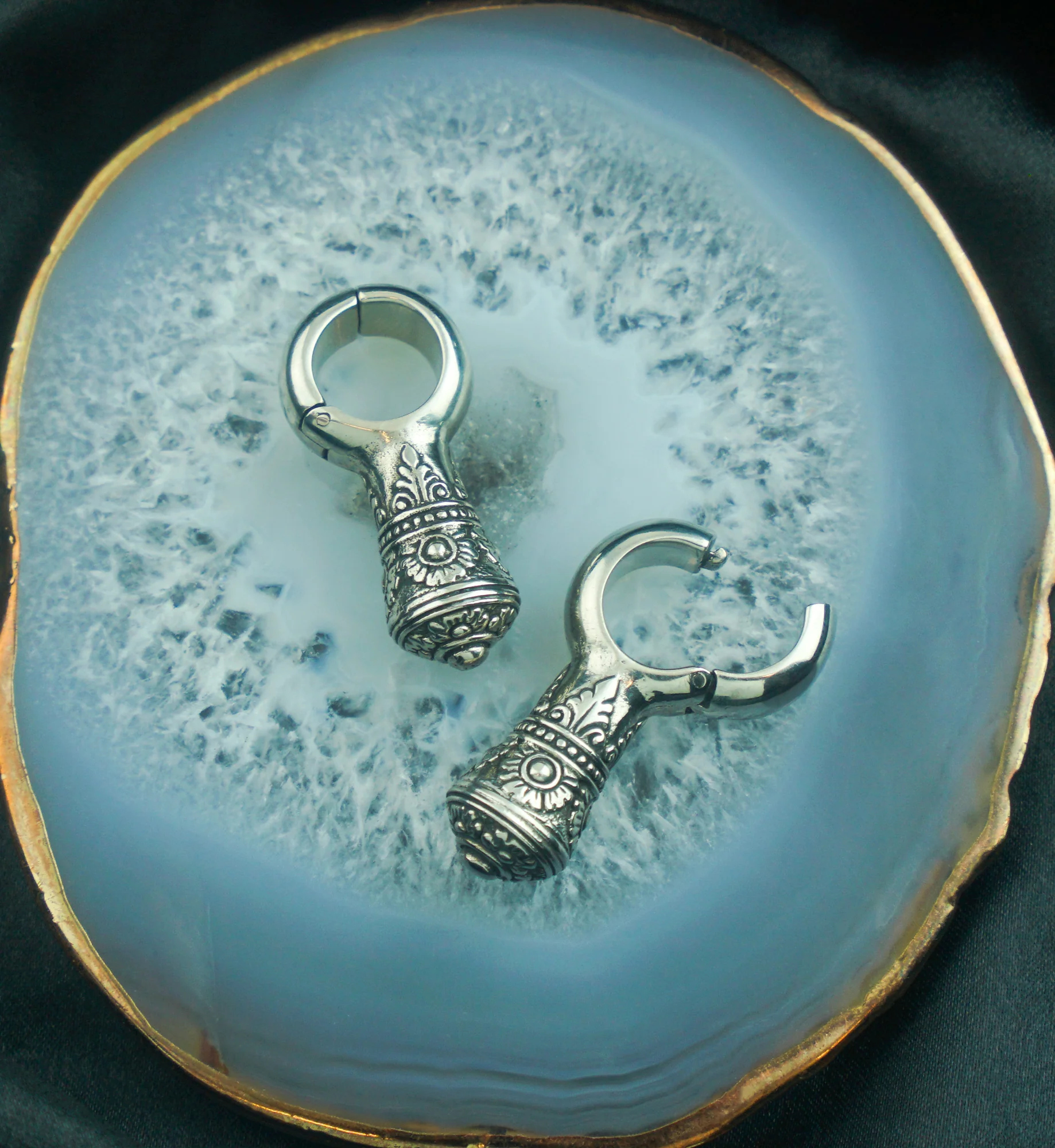 Baroque Totem White Brass Hinged Ear Weights - Image 2