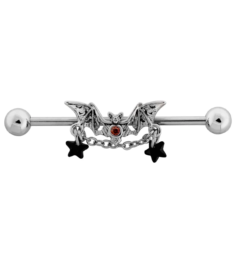 Bat Chain Dangle Black Opalite Star Stainless Steel Industrial Barbell