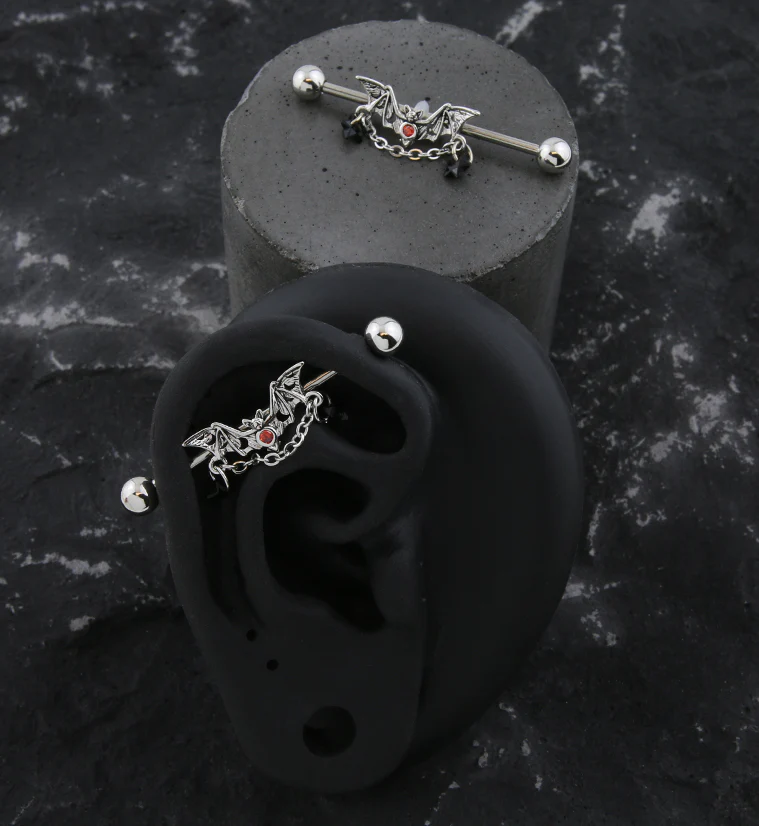 Bat Chain Dangle Black Opalite Star Stainless Steel Industrial Barbell - Image 2