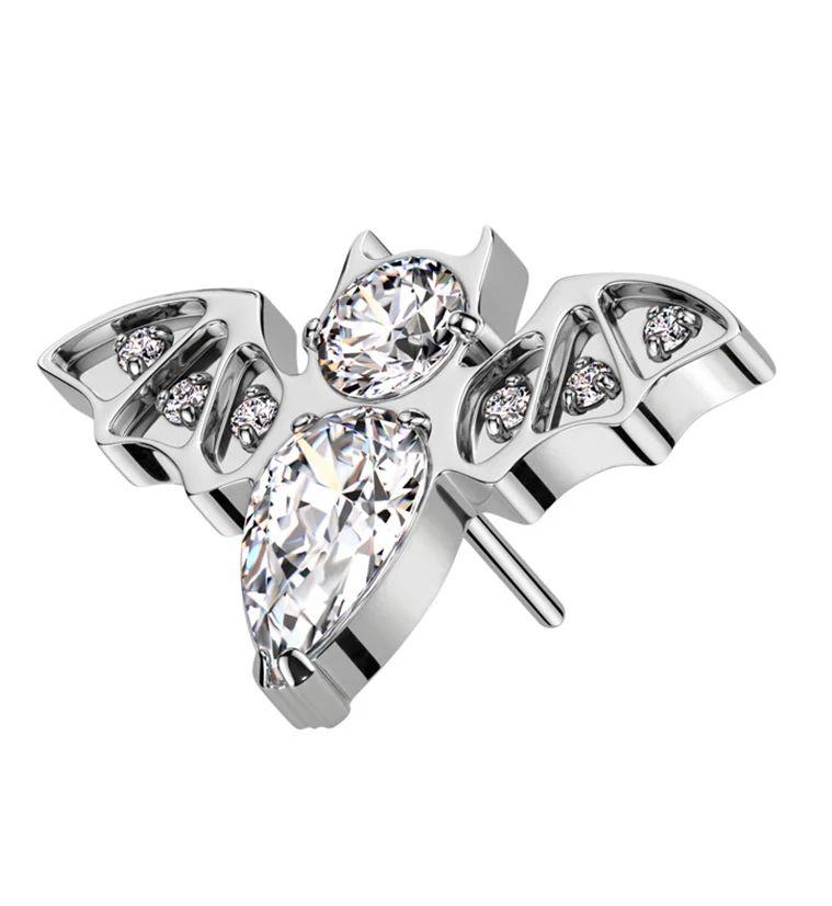 Bat Clear CZ Threadless Titanium Top