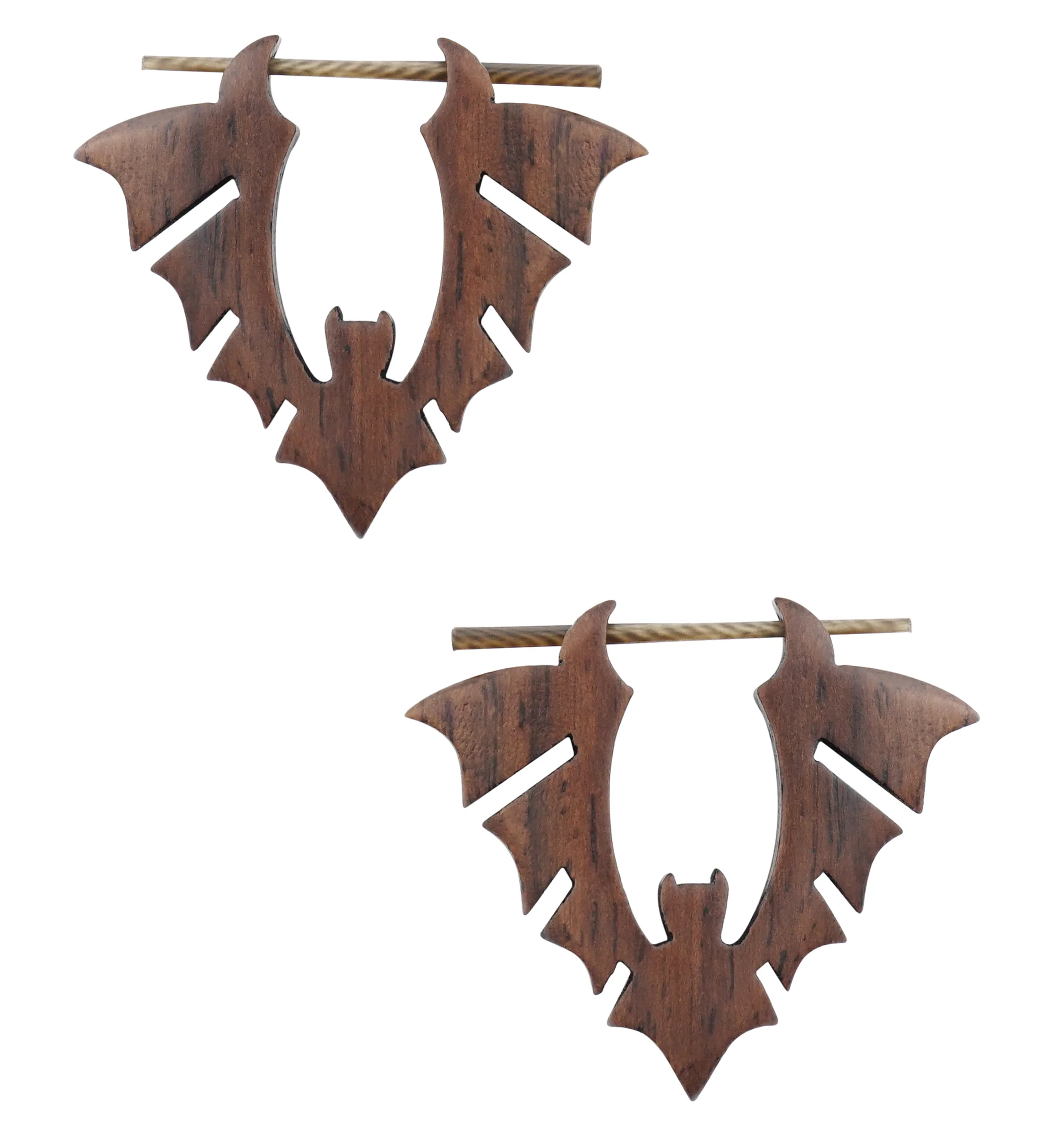 Bat Hoop Wood Earrings