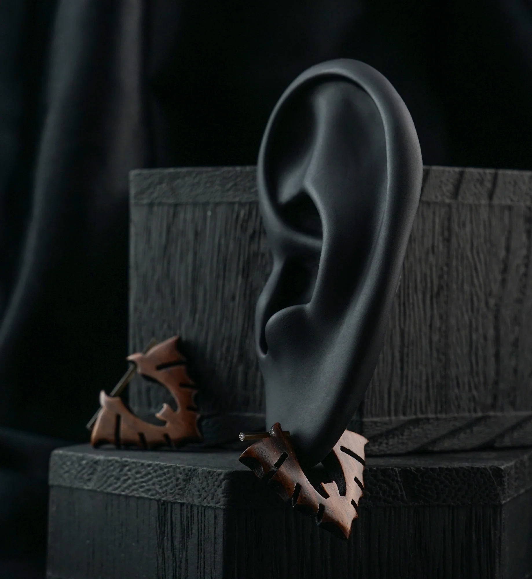 Bat Hoop Wood Earrings - Image 2
