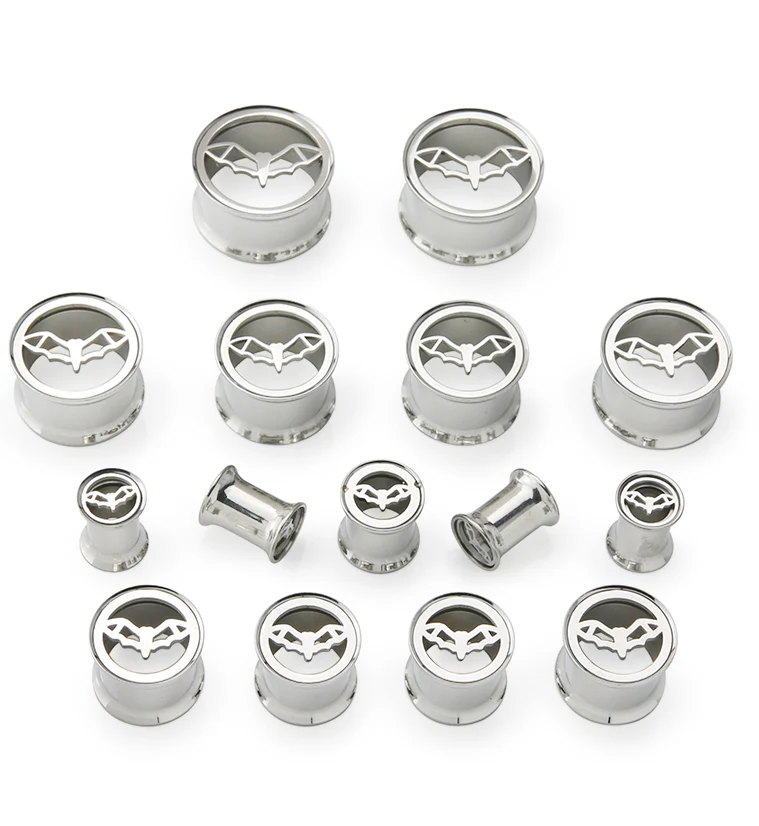 Bat Sign Stainless Steel Double Flare Tunnel Plugs - Image 3