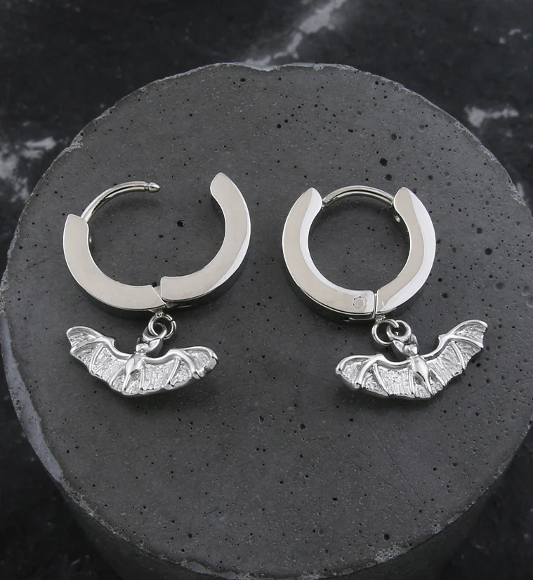 Bat Stainless Steel Hoop Huggie Earrings - Image 2