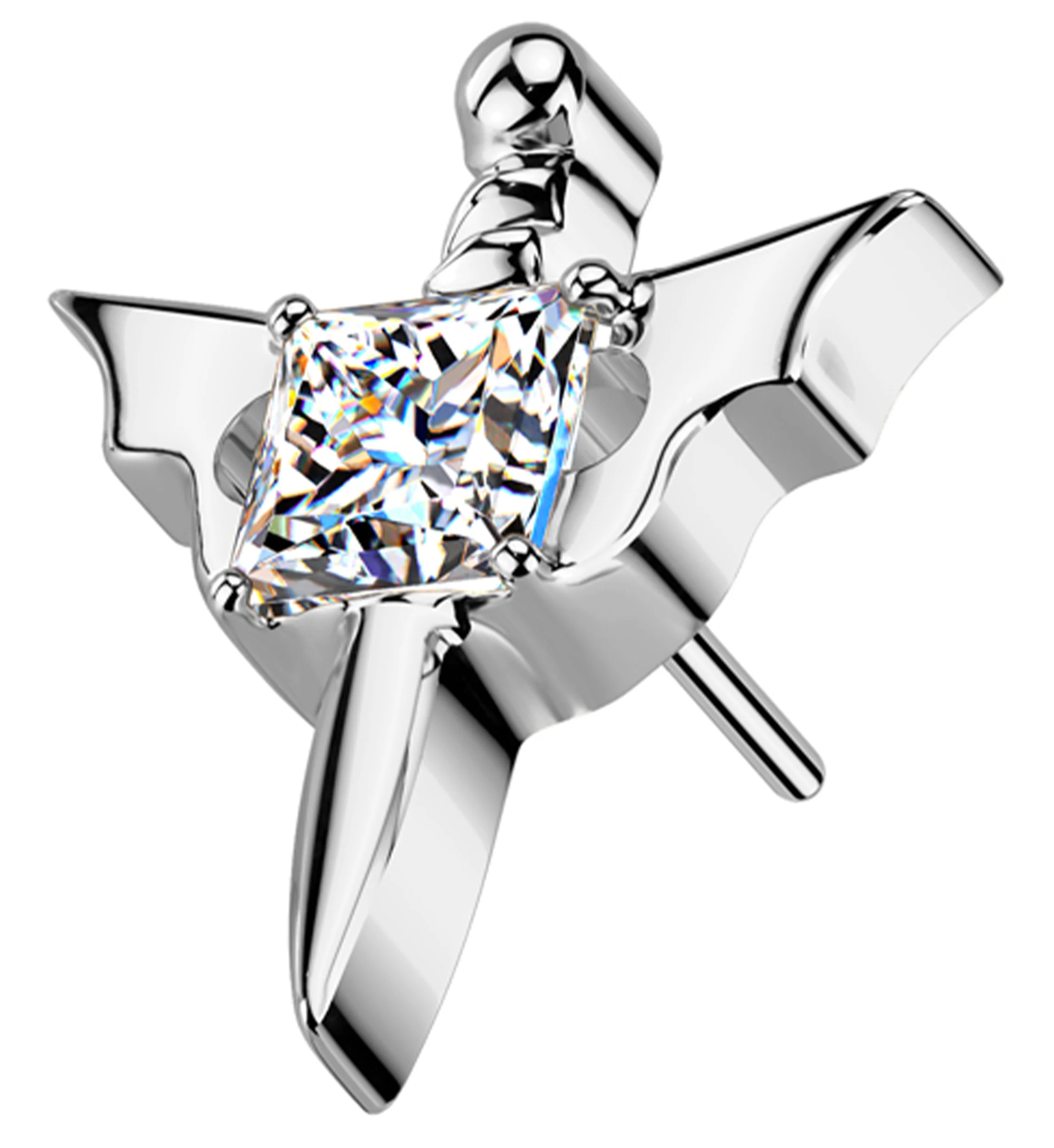 Bat Wing Dagger Square Clear CZ Titanium Threadless Top
