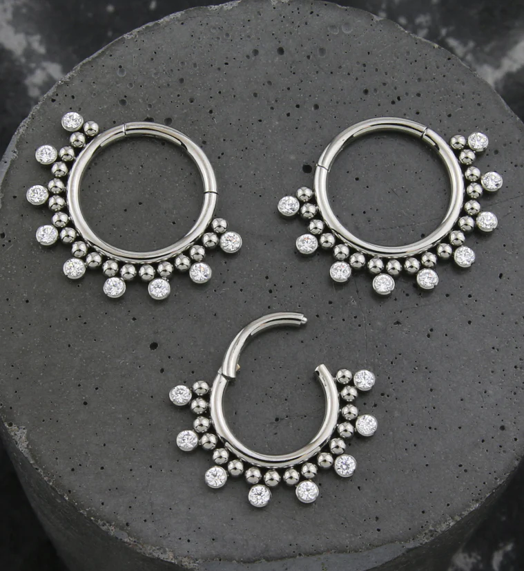Beaded Septennial Clear CZ Hinged Segment Ring - Image 2