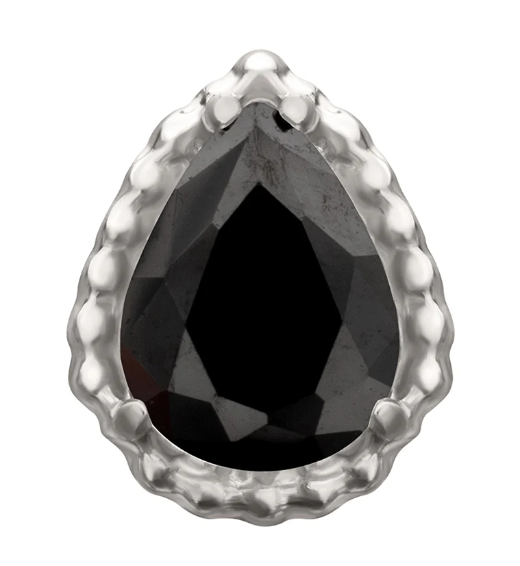 Beaded Bezel Black CZ Teardrop Titanium Threadless Top
