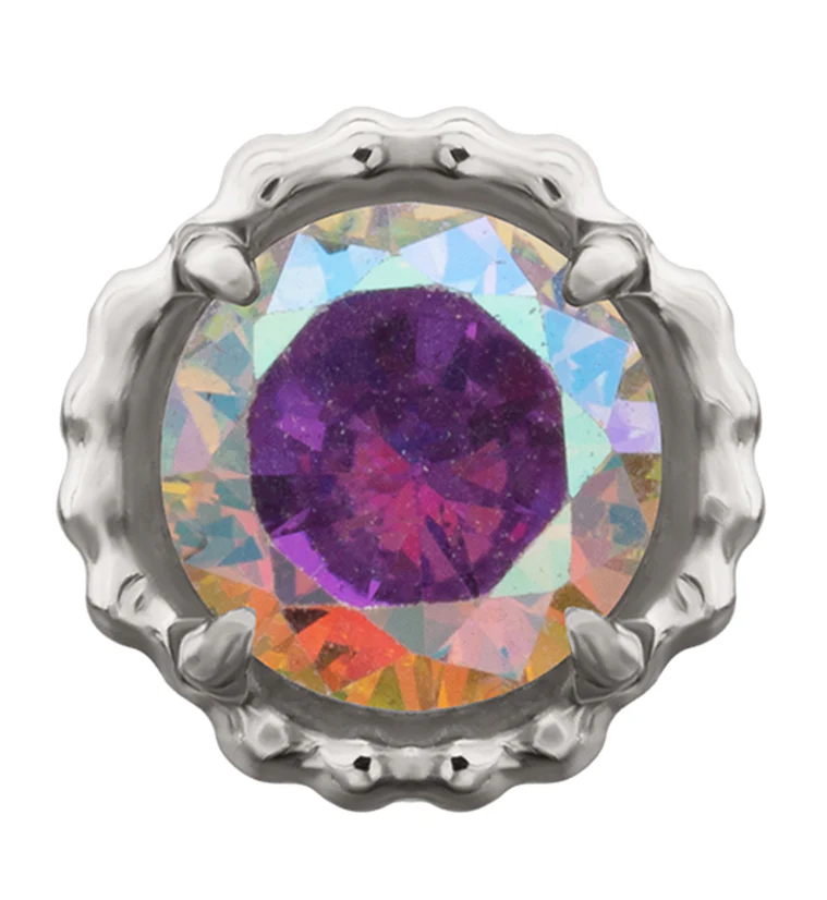 Beaded Bezel Rainbow Aurora CZ Titanium Threadless Top