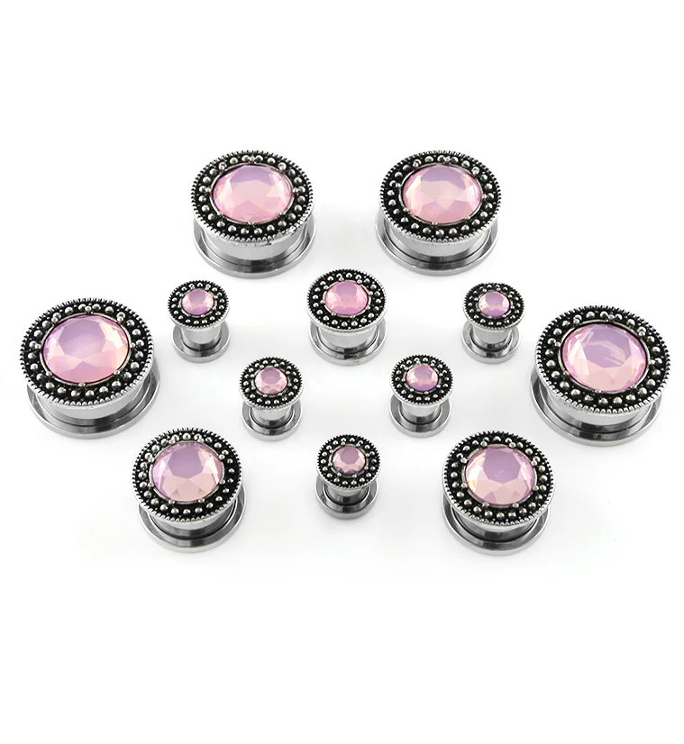 Beaded Centered Pink CZ Plugs - Image 2