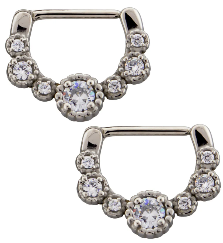Beaded Clear CZ Stainless Steel Nipple Clicker Ring