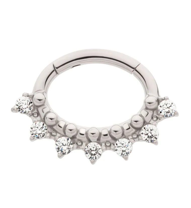 Beaded Clear CZ Titanium Oval Hinged Segment Ring