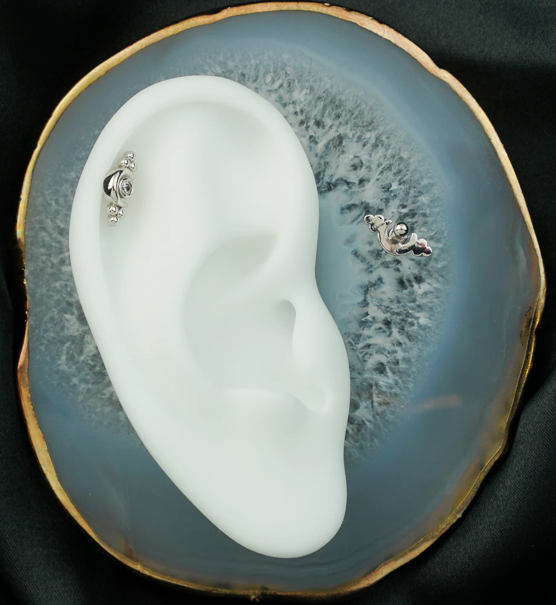 Beaded Crescent Clear CZ Cartilage Barbell - Image 2