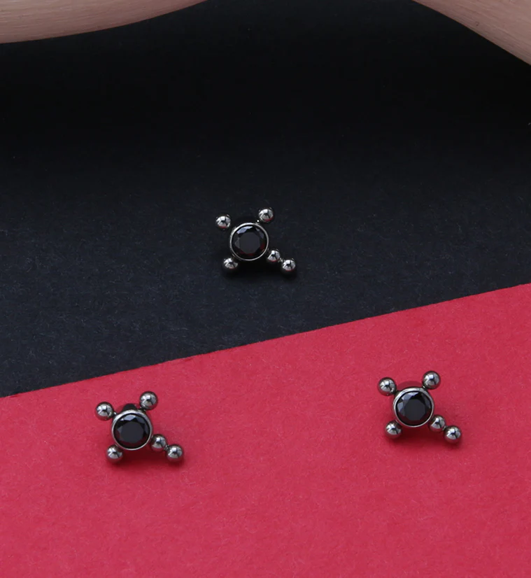 Beaded Cross Black CZ Titanium Internally Threaded Top - Image 2