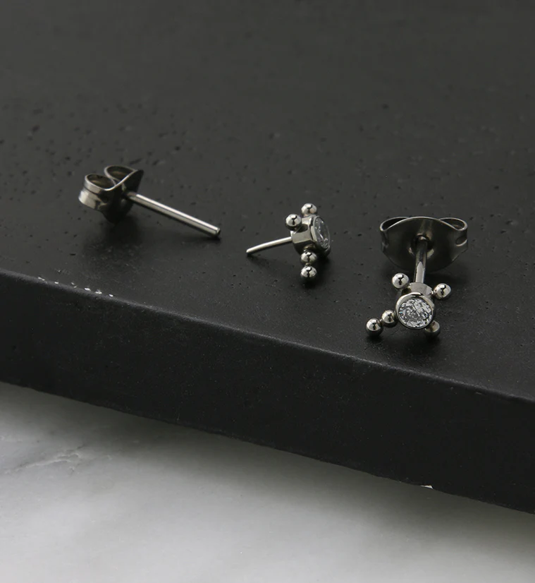 Beaded Cross Clear CZ Titanium Threadless Earrings - Image 2